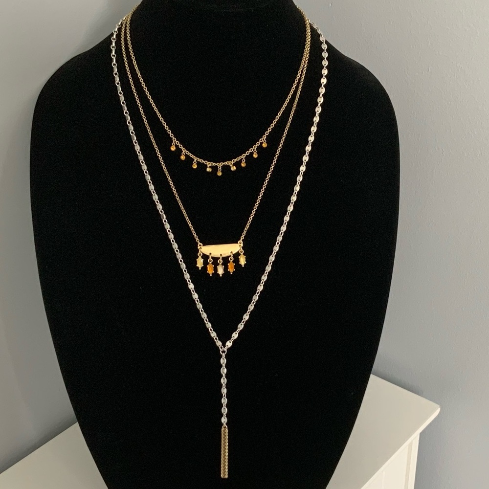 Lucky Brand Two-Tone Stone Layer Lariat Necklace